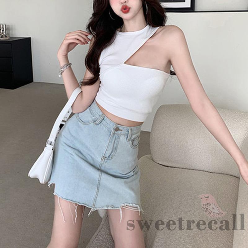 SWT-Women Solid Color Skinny Version Irregular Casual Style Summer Tanks Tops
