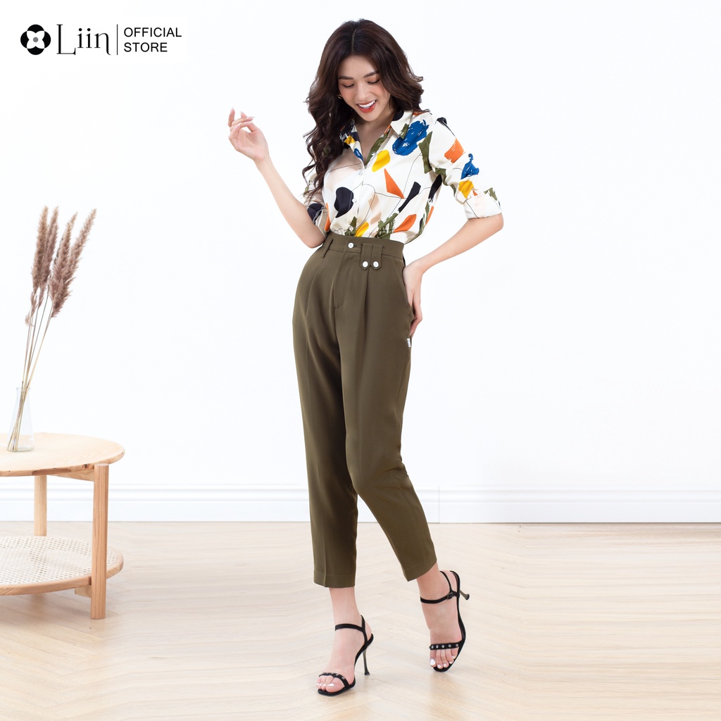 Quần baggy màu Rêu 2 Đỉa cạp vừa form công sở thời trang Liin Clothing Q3439