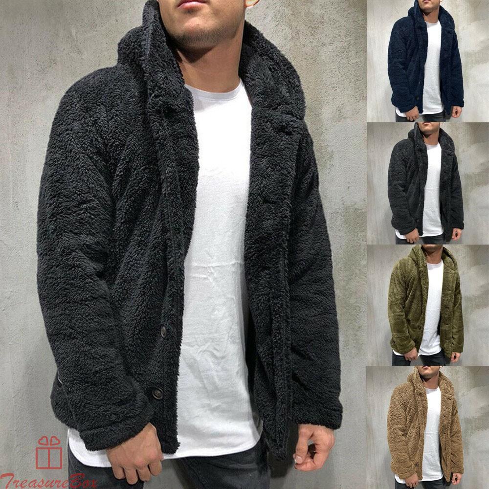 Winter Warm Men Winter Thick Hoodies Tops Fluffy Fleece Fur Jacket Hooded Coat Outerwear Long Sleeve Cardigans