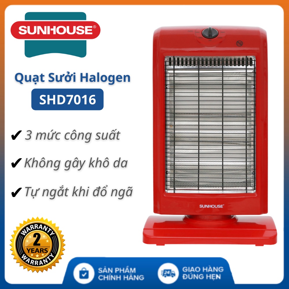 Quạt Sưởi Sunhouse halogen 3 bóng SHD7016 - Máy Sưởi Ấm Phòng Ngủ , Đèn sưởi điện hồng ngoại - Bảo hành 2 năm