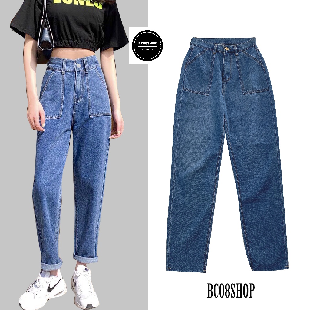 Quần Jean Baggy Nữ Lưng Cao Hách Chân Dài 100cm Lai Tua BC142