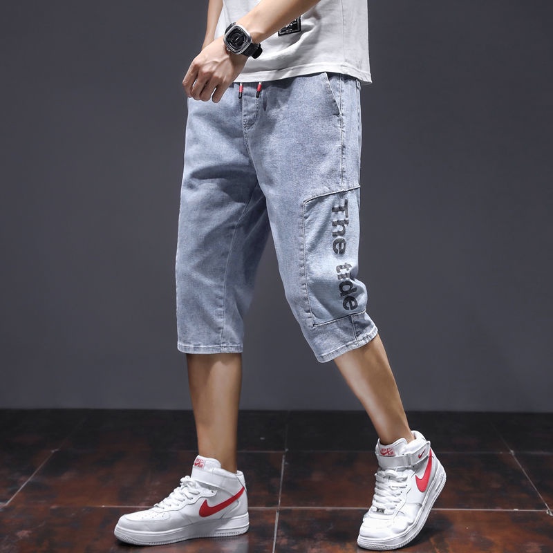 Quần Jeans Lửng Ống Rộng Lưng Thun Dây Rút Thời Trang Dành Cho Nam