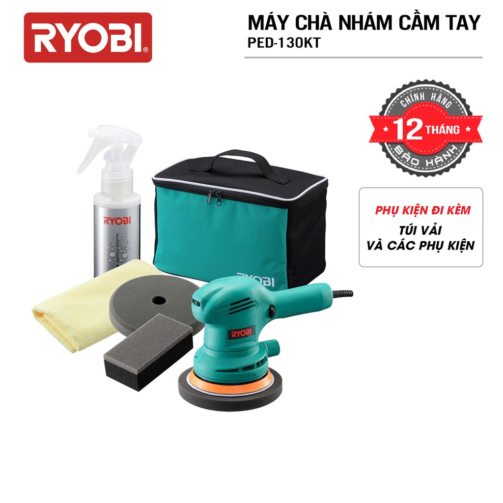 Máy chà nhám và đánh bóng tròn cầm tay điện 300W RYOBI (KYOCERA)- PED-130KT (Kèm Linh kiện khác)