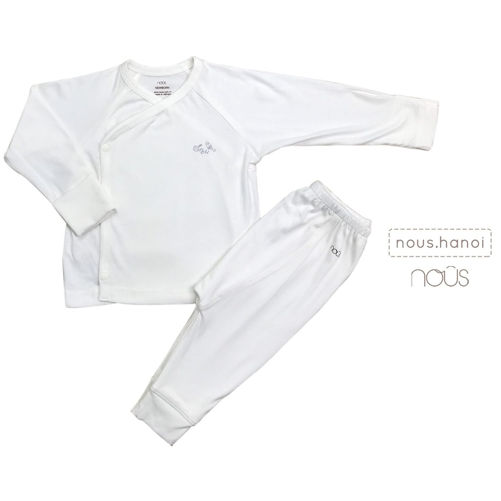 Bộ Quần Áo Sơ Sinh Nous Cài Lệch Trắng 2021 Mã S6 (Size Sơ Sinh Newborn NB)