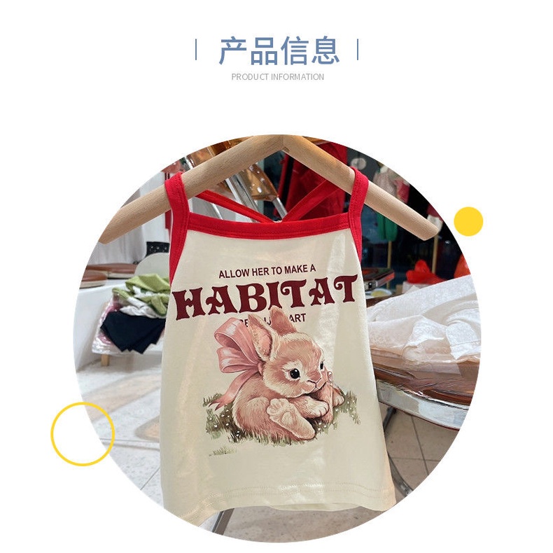 Áo Hai Dây Mùa Hè Mềm Mại Thoải Mái In Họa Tiết Thỏ Dễ Thương Hợp Thời Trang Phong Cách Hàn Quốc Cho Bé Gái