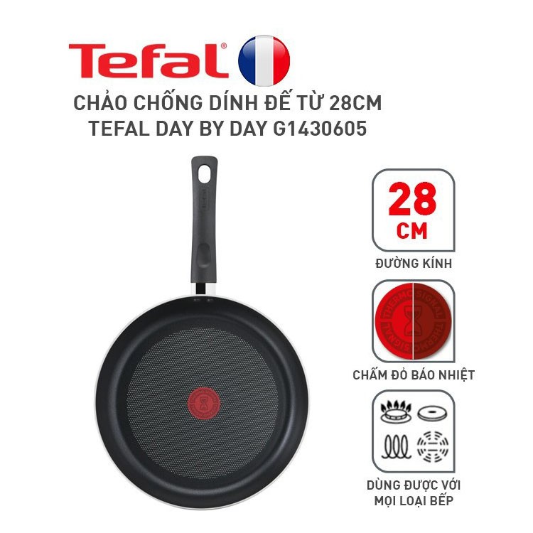 Chảo nhôm chống dính Titanium 28cm Tefal Day By Day G1430605 thương hiệu Pháp - Bảo Hành 2 Năm - Sản xuất tại Việt Nam