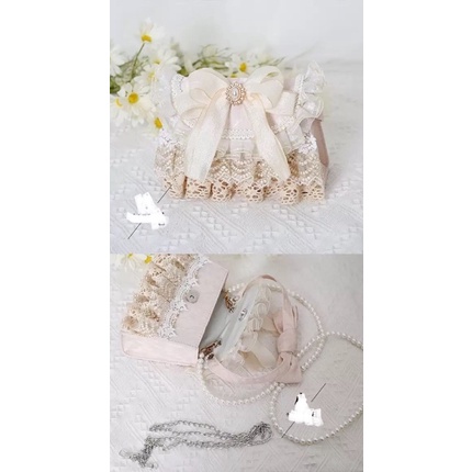 YASAS0051-Túi xách đeo vai màu be cổ tích ngọt ngào nơ ren