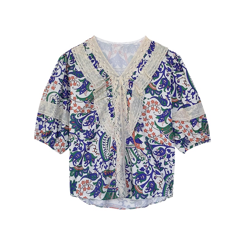 Áo Sơ Mi Tay Lỡ 3 / 4 In Hoa Phong Cách Hàn Quốc Cho Nữ