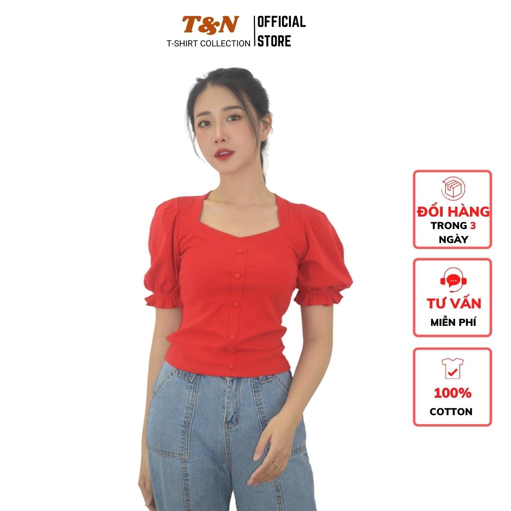 Áo thun borip nữ cổ vuông tay phồng ôm body T&amp;N TSHIRT COLLECTION, chất borip cotton 100% co dãn, thoáng mát A04563