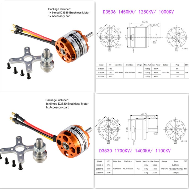 Động cơ không chổi than 790kv 1000kv 1400kv 1450kv 2200kv 2600kv 9imod D3548 D3542 cho máy bay RC