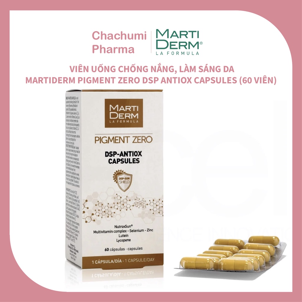 Viên uống chống nắng, làm sáng da - Martiderm pigment zero dsp antiox capsules