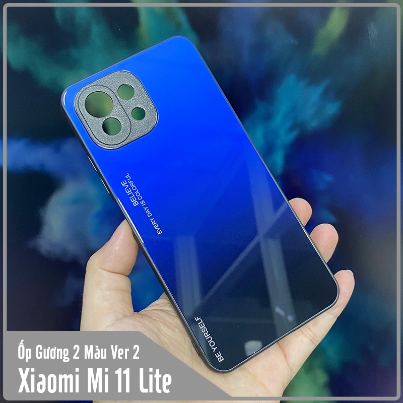 Ốp lưng cho Xiaomi Mi 11 Lite 4G - 5G - NE gương cứng 2 màu Gradient Ver 2 , viền TPU dẻo đen