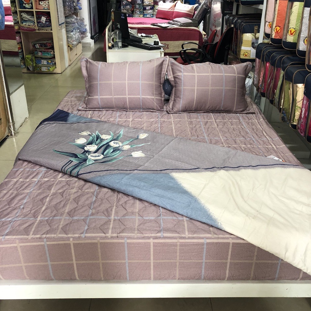 Bộ chăn ga gối bọc Sông Hồng chất cotton