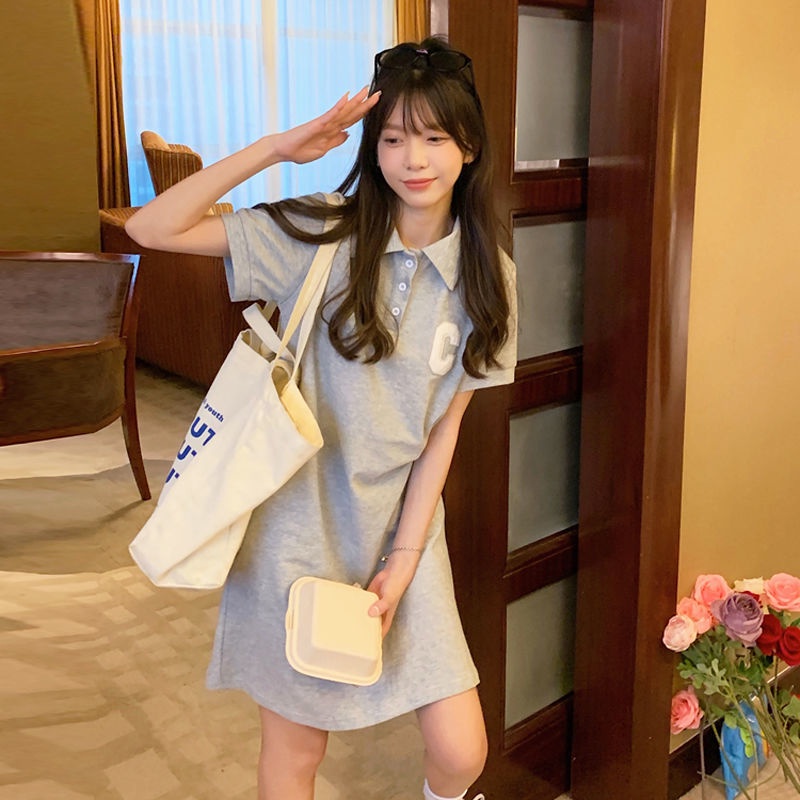 Đầm Chữ A Tay Ngắn Cổ Polo Thiết Kế Mới Xinh Xắn Thời Trang Cho Nữ