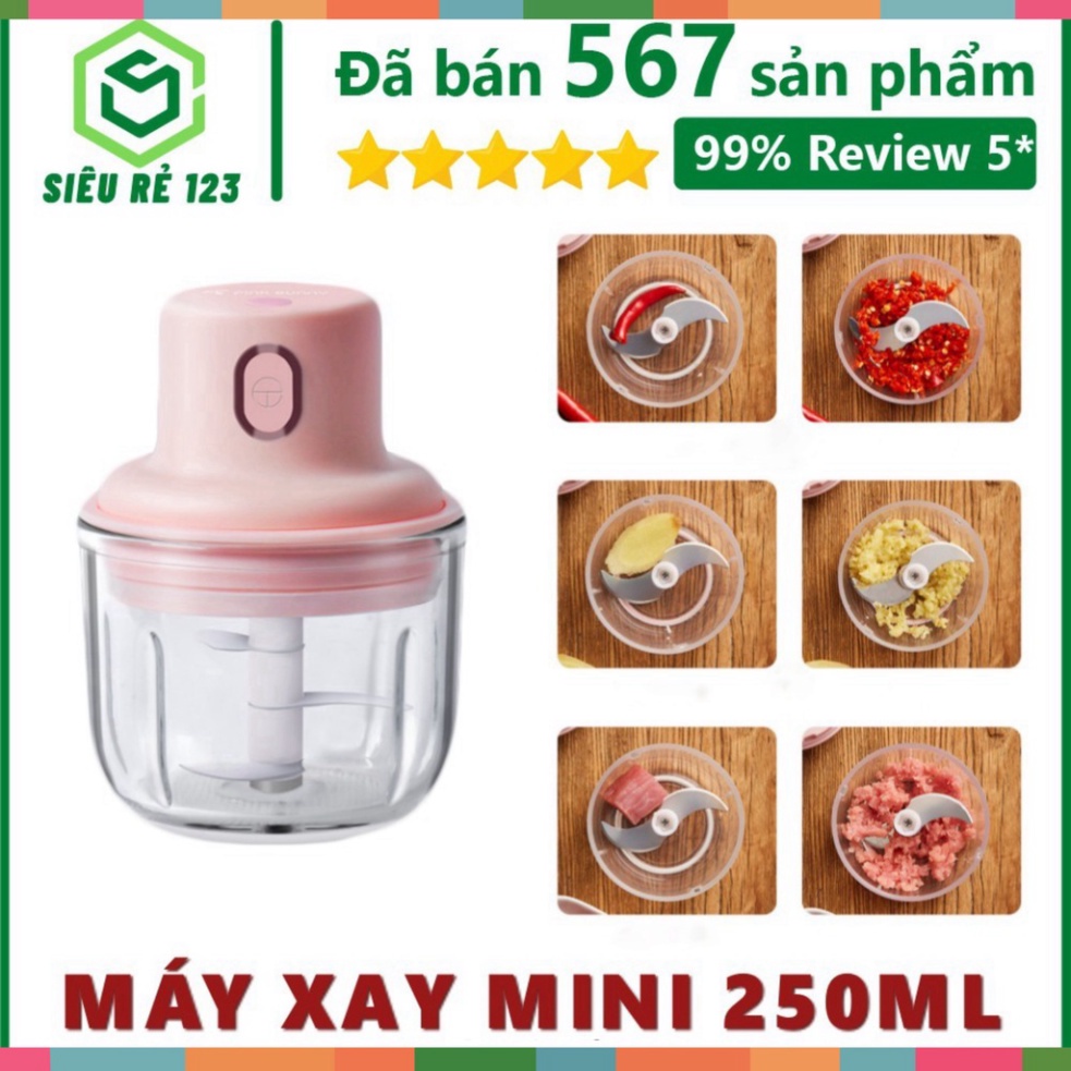 Máy Xay Mini Cầm Tay 250 ml - Máy Xay Đa Năng Sạc Điện, Có Cổng Sạc Usb - Xay Tỏi, Ớt, Hành (Hàng Loại 1) freeship