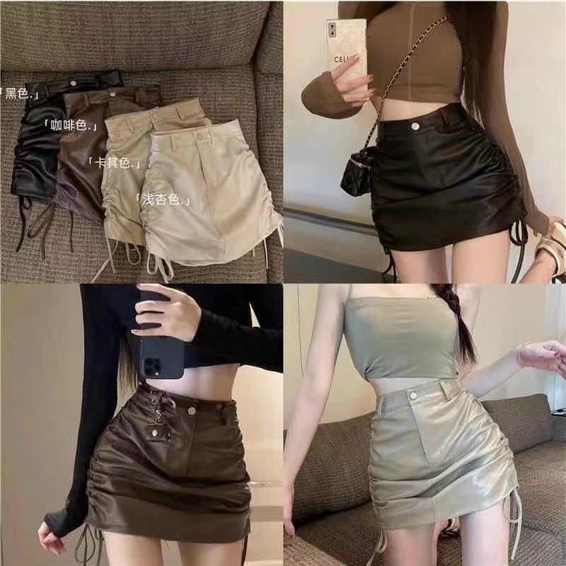 Chân váy da rút dây 2 bên, Chân váy ngắn dáng A CV1762 - NhiNhi Shop