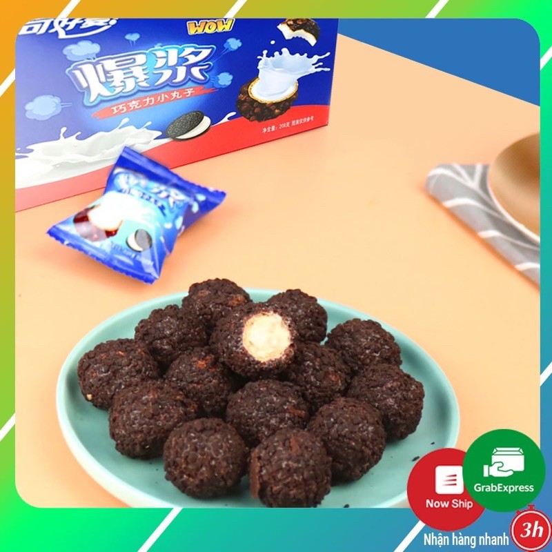 Bánh socola nhân chảy 3 lớp bọc Oreo Đài Loan Hehaomai 40k/ 1 hộp 200g