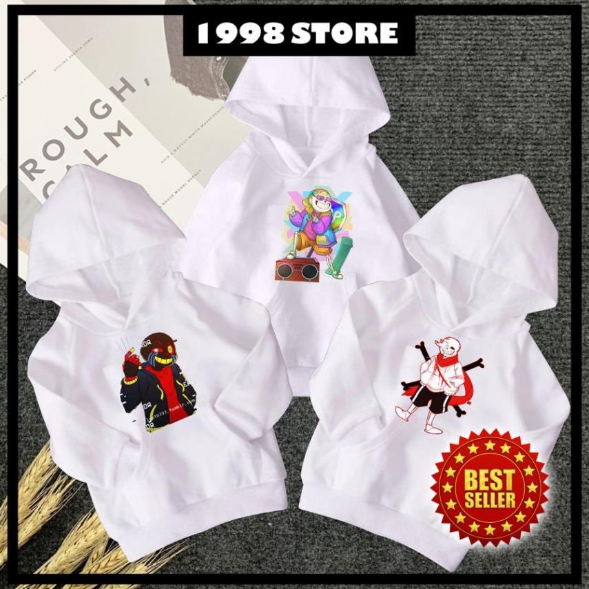 (SALE TOÀN SHOP) Áo Sans dáng hoodie nỉ bông màu trắng cực đẹp cho bé trai bé gái