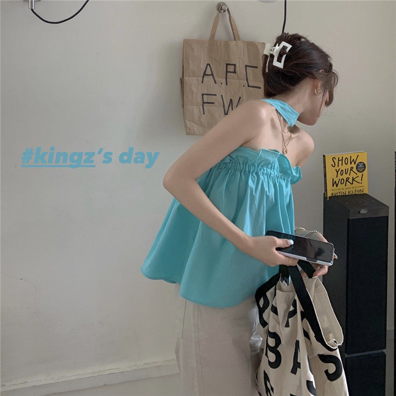 Áo yếm dây ngắn không tay dáng rộng size lớn thon thả thời trang trẻ trung dễ thương phong cách Hàn Quốc dành cho nữ