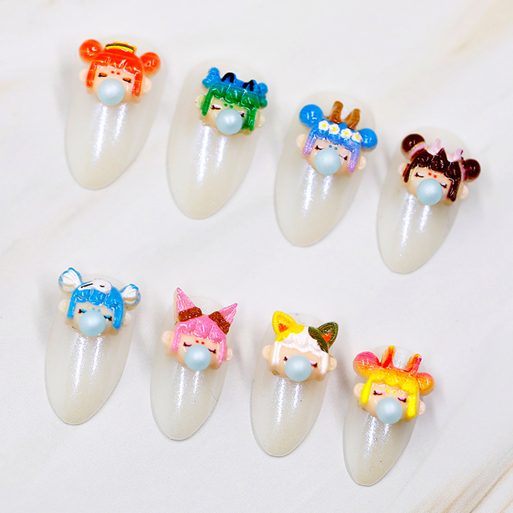 Set 5 Phụ Kiện Trang Trí Móng Tay Hình Nhân Vật Hoạt Hình 3D Xinh Xắn