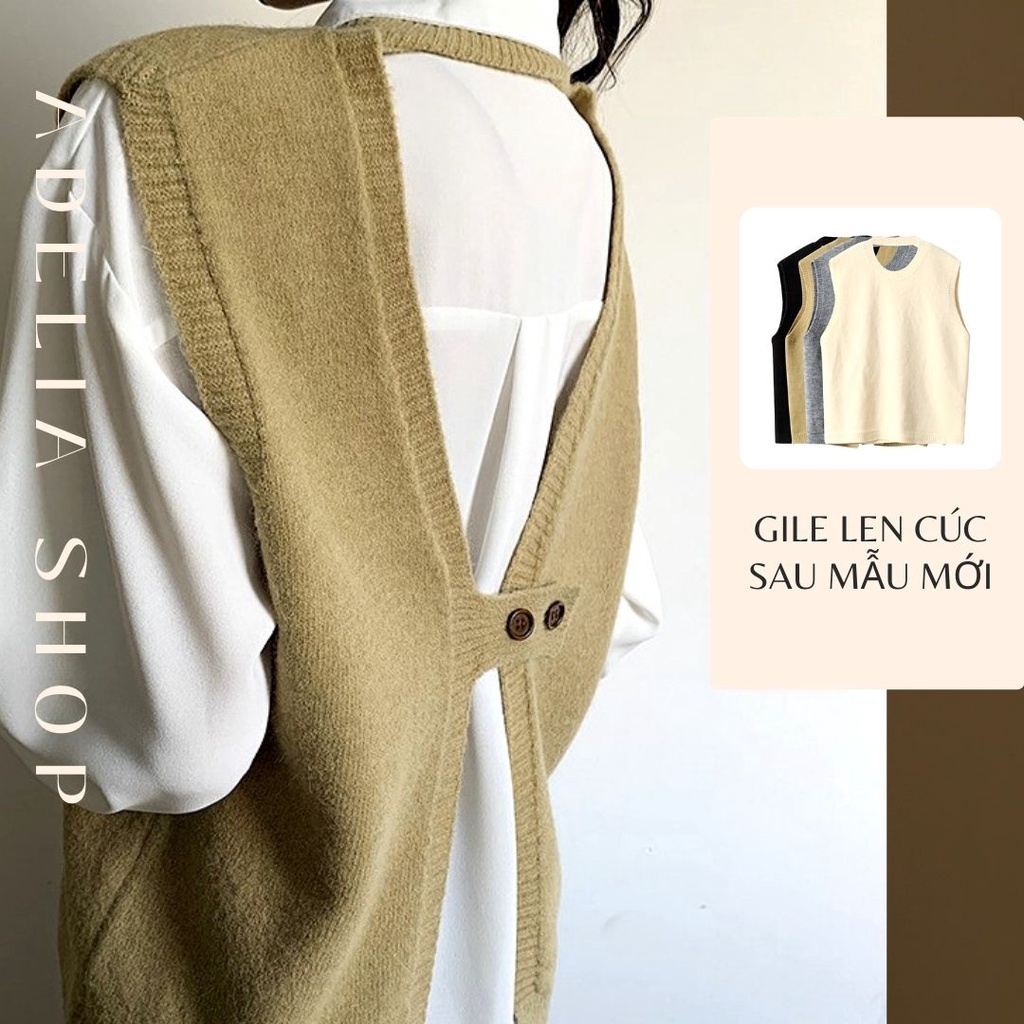 [Sẵn] Gile Len Cúc Sau | Áo Gile Len Nữ Cổ Tròn Khoét Lưng Cúc Sau Độc Lạ, Thời Trang Thu Đông Phong Cách Hàn Quốc | WebRaoVat - webraovat.net.vn