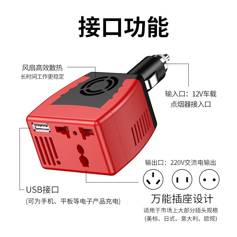 Bộ Biến Áp Đầu Tròn 150w / 75w 12v Sang 220v Cổng Usb 2.1a 0.5a - 110v Cho Xe Ô Tô