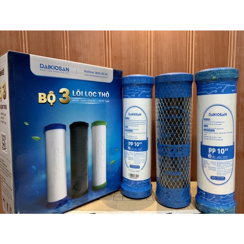 [Chính Hãng] Combo 3 Lõi Lọc Nước Đại Việt, Daikiosan, Makano Số 1-2-3 PP - CTO than Anthancite - PP (Loại có vỏ hộp)