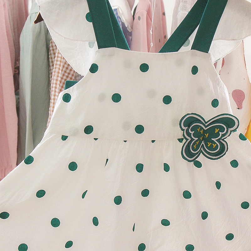 Váy đầm cột nơ xinh xắn tay bèo chấm bi dễ thương cho bé từ sơ sinh đến 12kg V36