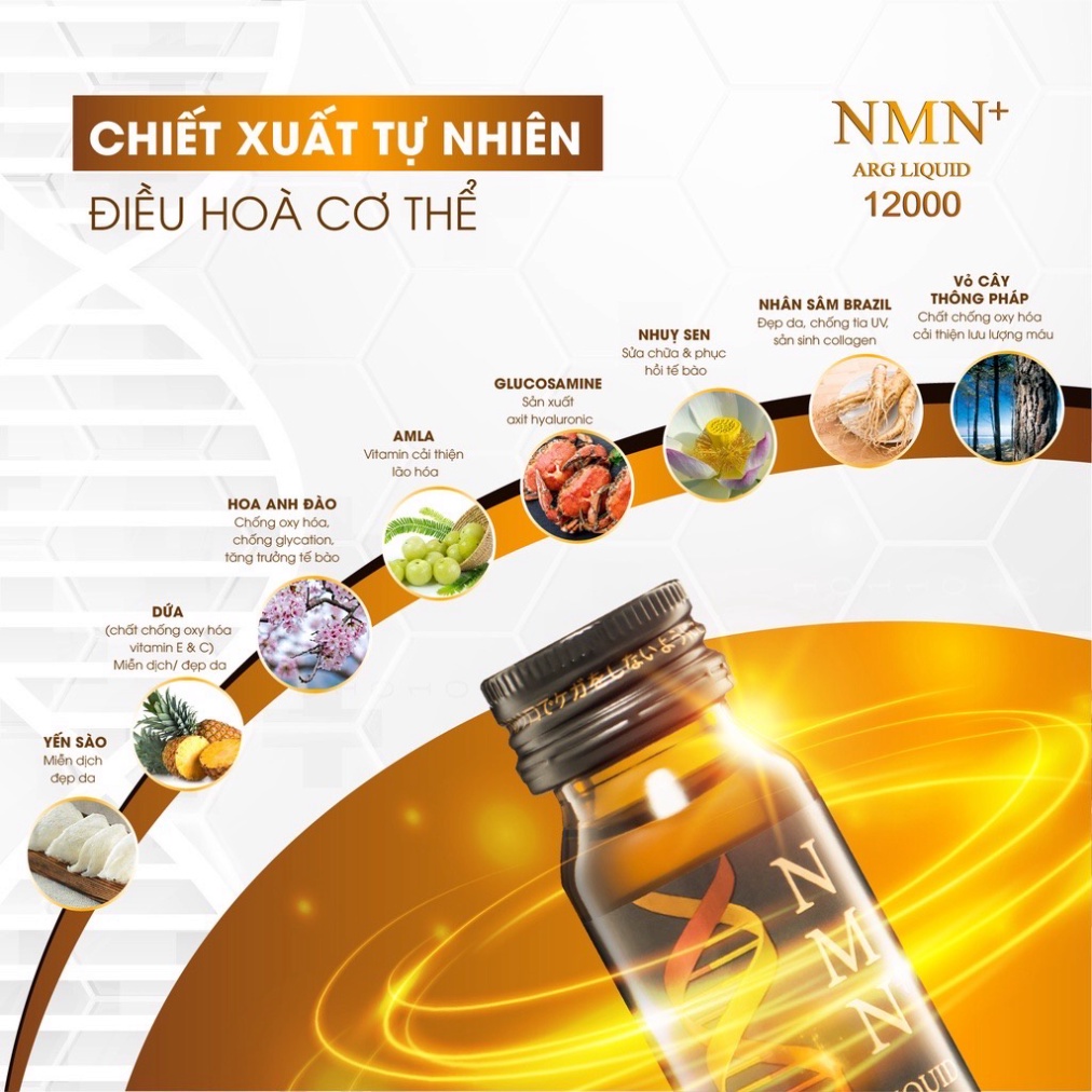 Nước Collagen Trẻ Hóa Da NMN + Arg Liquid 12000 Cao Cấp Hộp 12 Lọ Của Nhật Bản.