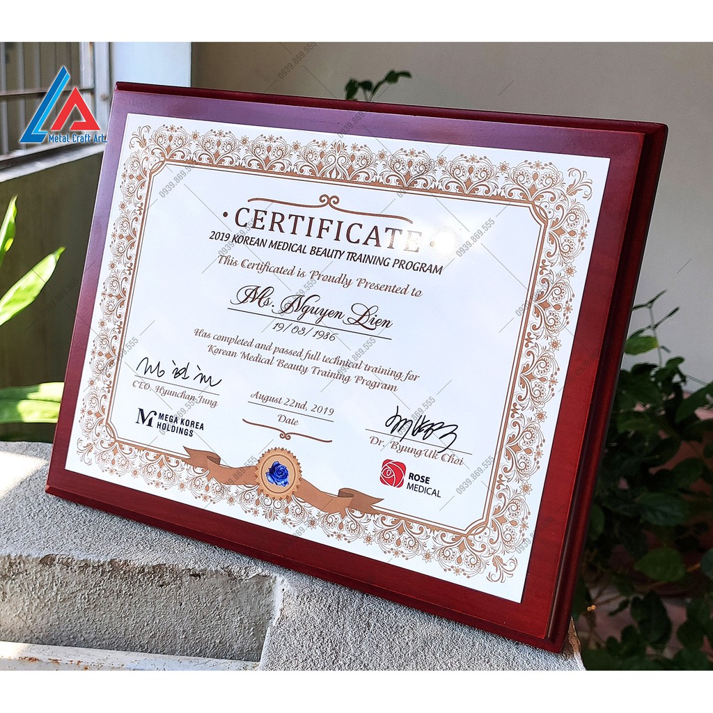 Bằng Khen, Bảng Chứng Nhận, Bảng Vinh Danh CN-01