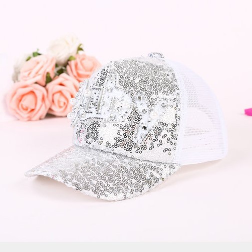 Mũ lưỡi trai chống nắng phối lưới sequin thời trang mùa hè Hàn Quốc cho bé gái 3-8 tuổi