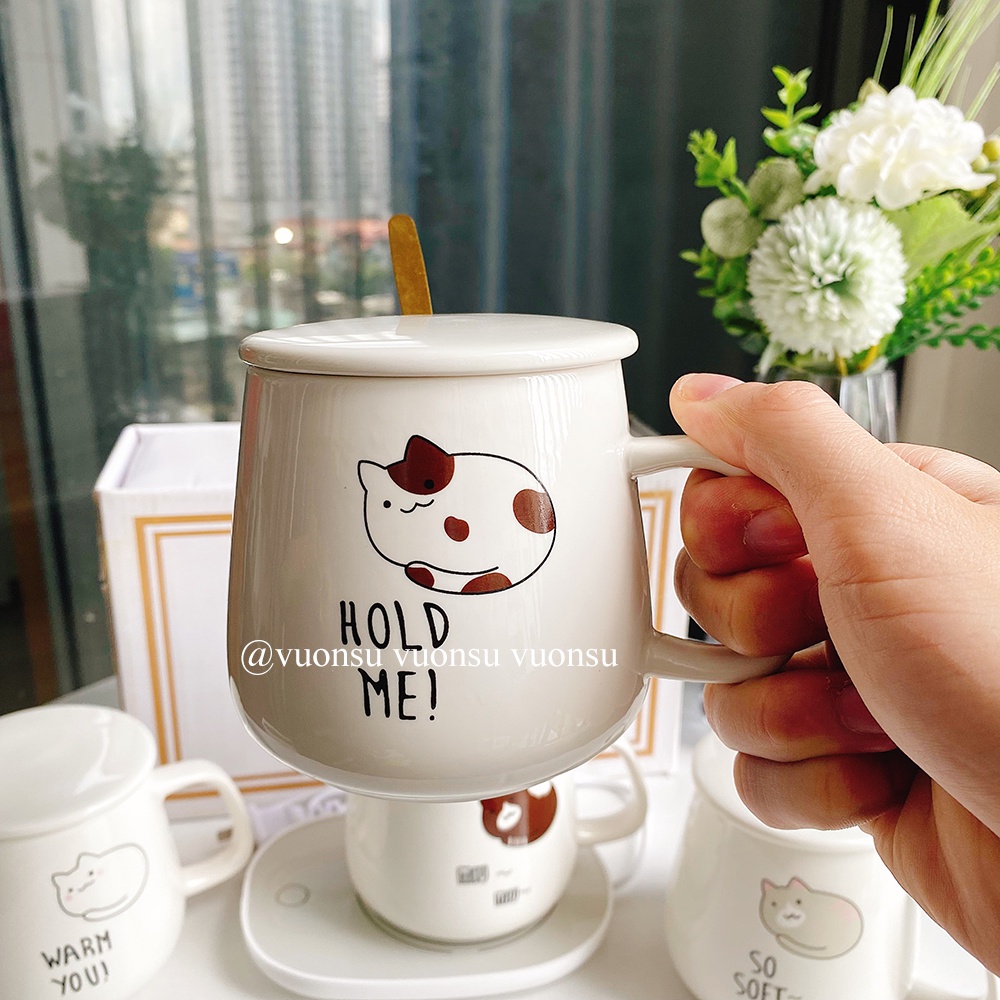 Cốc Hâm Nóng đồ uống kèm đế điện, Bộ ly sứ kèm đế điện hâm nóng trà, cafe, hâm sữa - VS466