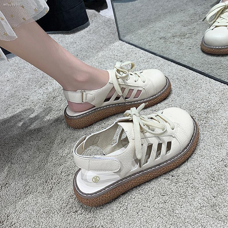Giày sandal đế dày thiết kế đục lỗ thoáng khí phong cách Nhật Bản thời trang cho nữ