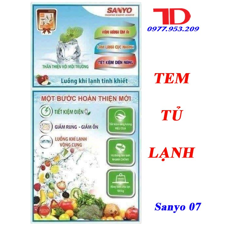 Tem dán tủ lạnh SANYO + tặng băng keo 2 mặt