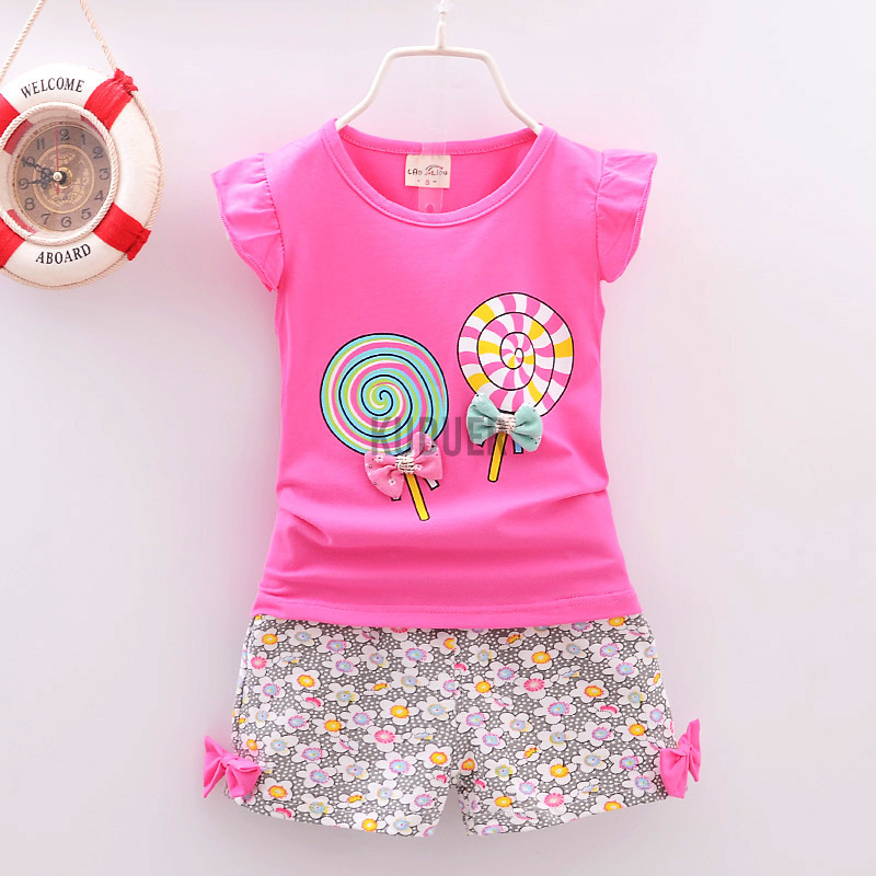 Dễ Thương Set Áo Thun Tay Ngắn + Quần Short In Hình Đáng Yêu Kích Thước 80-110cm