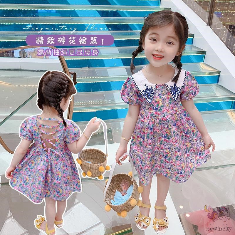 Đầm Công Chúa In Hoa Hở Lưng Cho Bé Gái