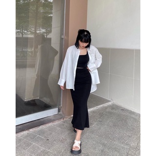 Sơ mi oversize vạt bầu một túi