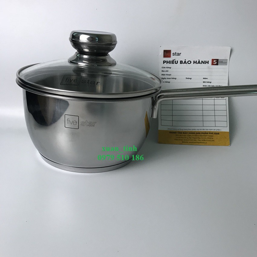 Nồi/quánh nấu cháo bột cho bé inox 430 loại 16cm ,3 đáy bếp từ nắp kính thương hiệu Five star[Bảo Hành 5 năm]