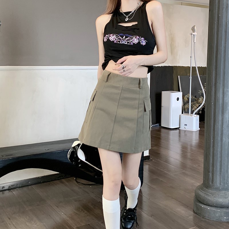 Chân váy nữ phối túi hông LEEVA  phong cách nhẹ nhàng đơn giản CV039