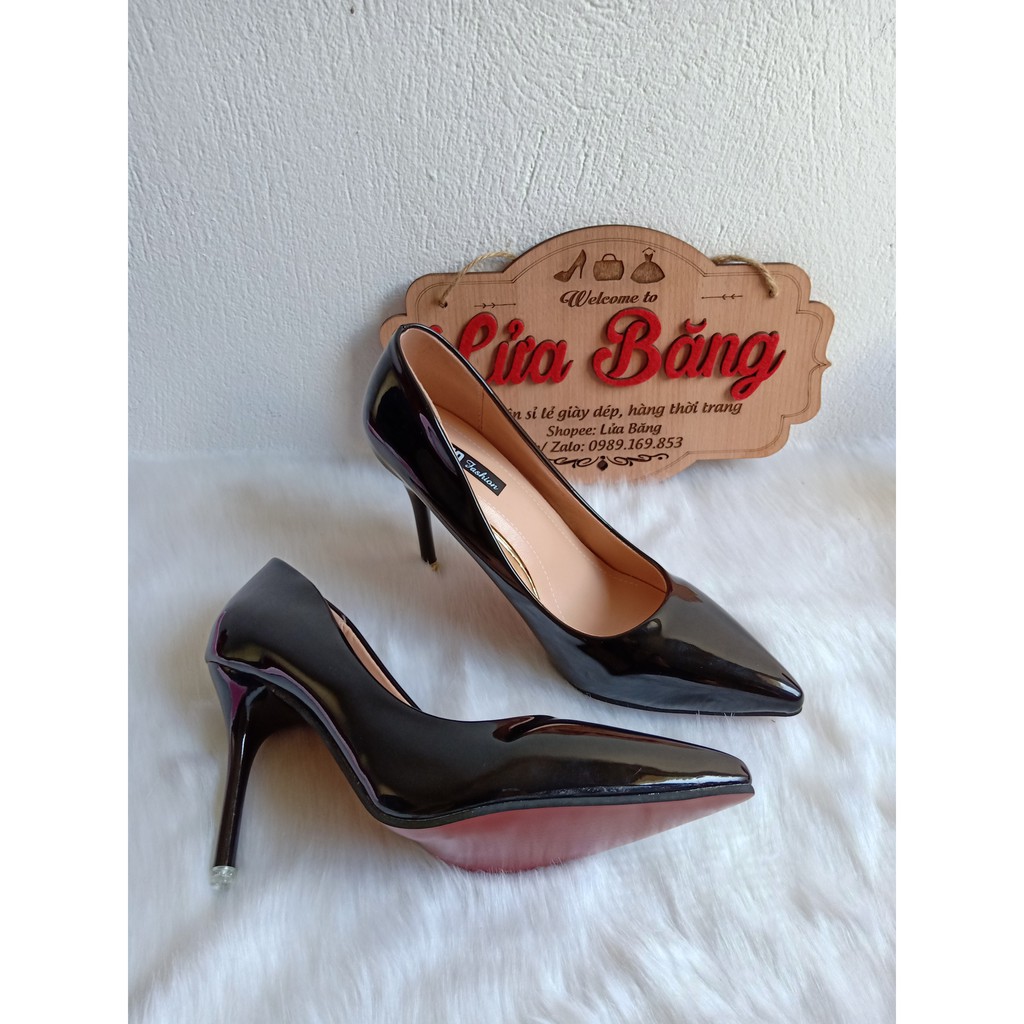 Giày cao gót nhọn 8 phân da bóng mềm_HDO