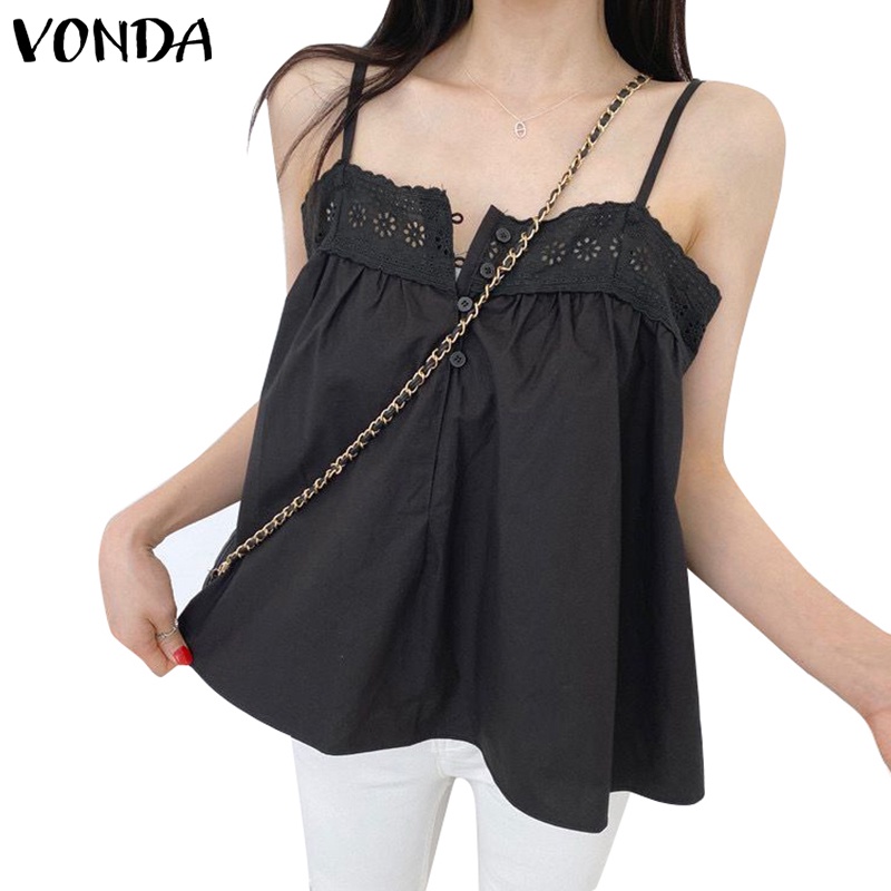 Áo tanktop VONDA màu trơn phối ren phong cách Hàn Quốc thời trang mùa hè cho nữ