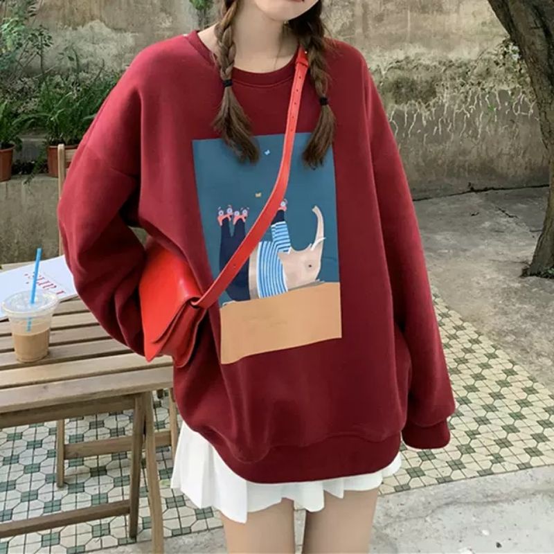 Áo hoodie nam nữ,Áo sweater nỉ nam nữ from rộng Unisex chất nỉ ngoại siêu dày dặn in hình VOI