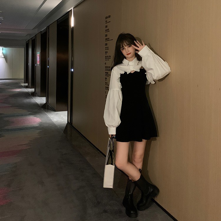 [SIÊU XINH] Set váy bèo tay phồng tiểu thư chất thô đen trắng cực xinh (Sỉ từ 5sp bất kì) | BigBuy360 - bigbuy360.vn