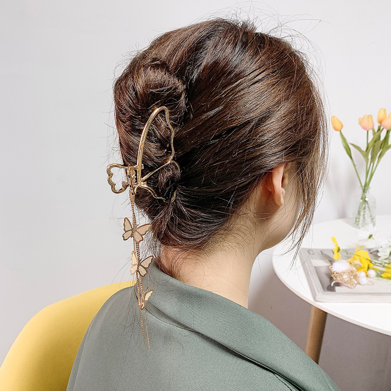 Kẹp tóc hợp kim hình bướm phối tua rua thanh lịch đáng yêu