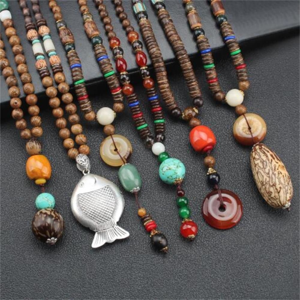 Vòng cổ chuỗi hạt gỗ tùy chọn kiểu dáng phong cách boho cổ điển