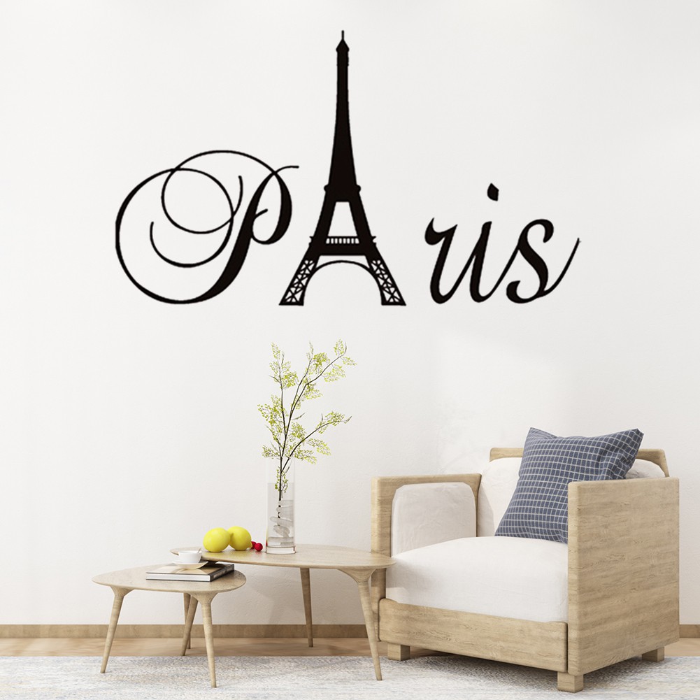 Sticker Dán Tường Hình Tháp Eiffel Và Chữ Tiếng Anh