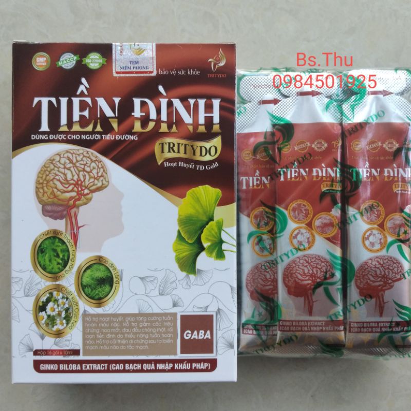 Tiền Đình TRITYDO - hoạt huyết TD Gold Gingko biloba, Gaba nhập khẩu pháp dùng được cho người bị tiểu đường hộp 16 gói
