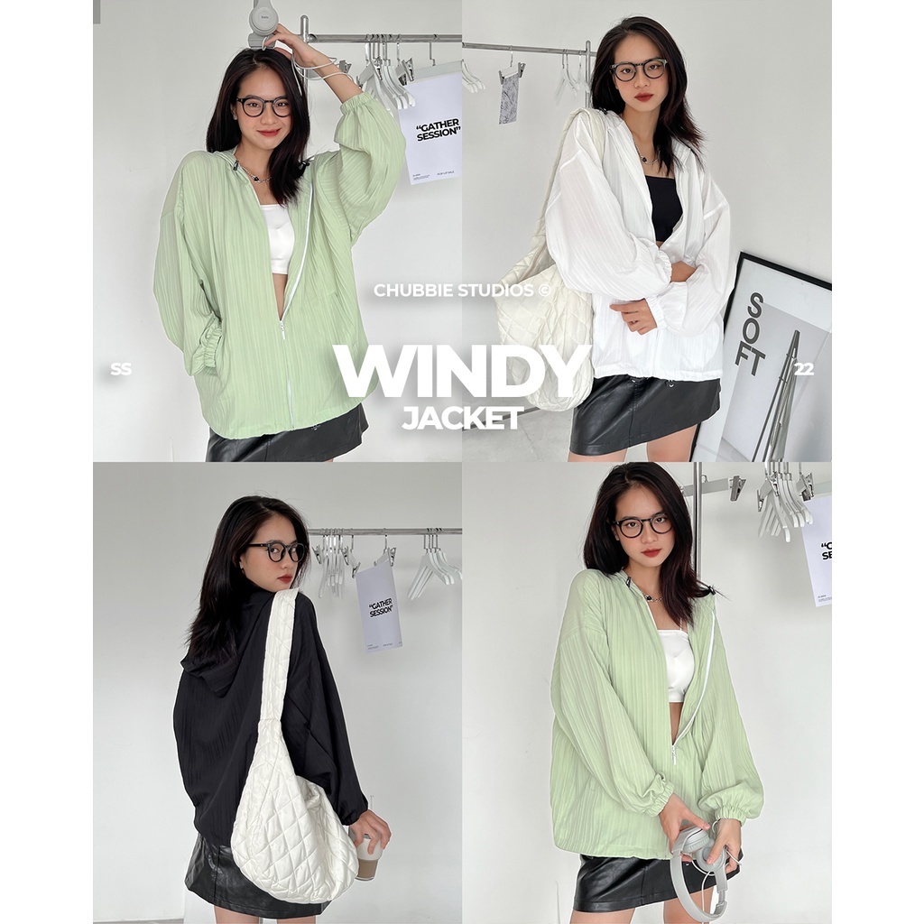 CHUBBIE © WIND JACKET - Áo khoác mỏng 1 lớp, có mũ, chất liệu sóng