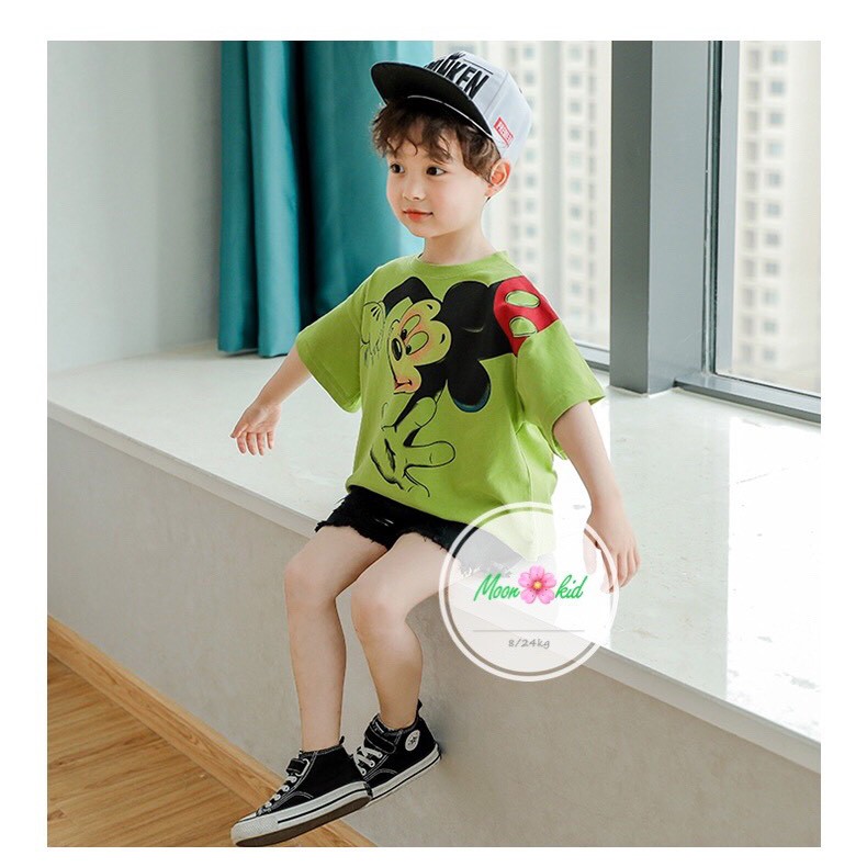 Set Bộ Áo Thun Mickey 3 Màu Phối Jean Lừng Phong Cách Cho Bé Trai NamKidShop (V351)