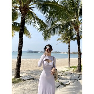Set áo đầm xoắn ngực